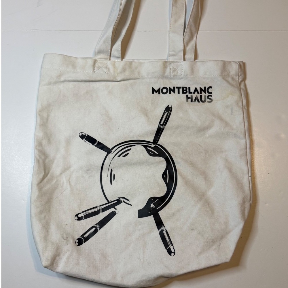Montblanc Haus Tote Bag White Canvas I Think Therefore I Write Bag